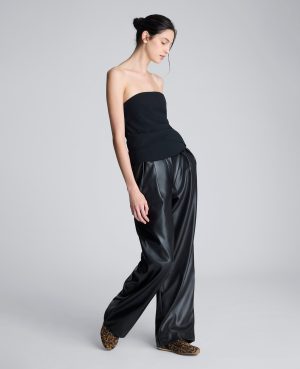 High Rise Fly Front Double Pleat Wide Leg Pant