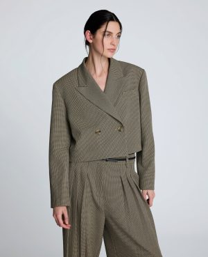 Houndstooth Cropped Double Breasted Jacket