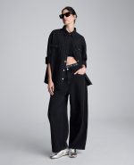 Metallic Pinstripe Wide Leg High Rise Denim Jean