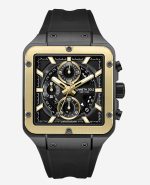 Skeleton Automatic Gold Tone Bezel Black Silicone Strap Watch