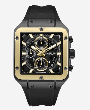 Skeleton Automatic Gold Tone Bezel Black Silicone Strap Watch