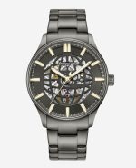 Skeleton Automatic Gun Metal Bracelet Watch