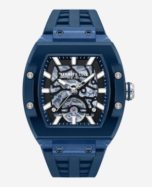 Skeleton Automatic Blue Silicone Strap Watch