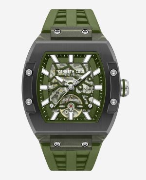 Skeleton Automatic Green Silicone Strap Watch