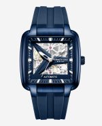 Skeleton Automatic Blue Silicone Strap Watch