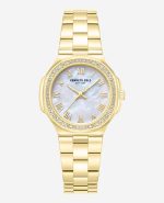 Classic Crystal Lined Outer Dial Gold Tone Bracelet Watch