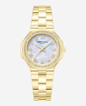 Classic Crystal Lined Outer Dial Gold Tone Bracelet Watch