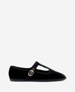 Verona Velvet T-Strap Mary Jane Flat