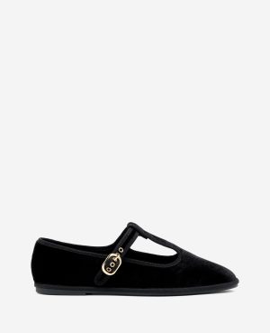 Verona Velvet T-Strap Mary Jane Flat