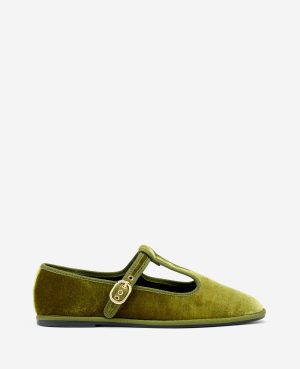 Verona Velvet T-Strap Mary Jane Flat