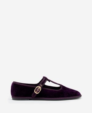 Verona Velvet T-Strap Mary Jane Flat