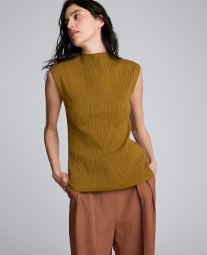 Large Chevron Stitch Sleeveless Mock Neck Sweater