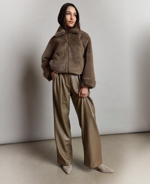 Faux Leather High Rise Wide Leg Trouser