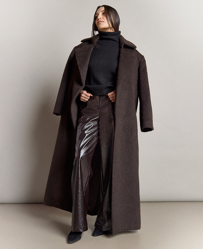 Brushed Wool Blend Belted Trench Coat