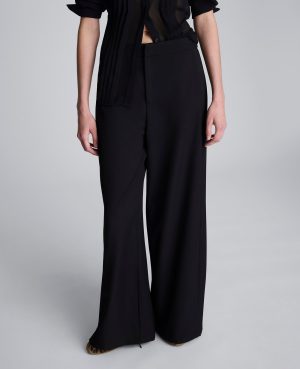 Luxe Twill Side Pleat Wide Leg Pant