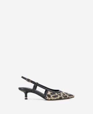 Martha Leopard Raffia Kitten Heel Slingback
