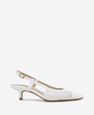 Martha Mesh Cap Toe Kitten Heel Slingback