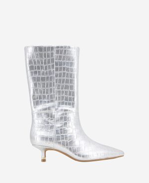 Meryl Leather Metallic Croco Bootie