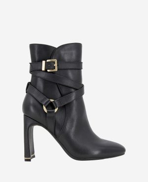 Nellie Leather Buckle Heel Ankle Bootie
