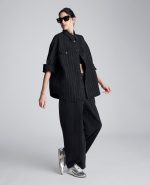 Oversized Denim Metallic Pinstripe Shacket