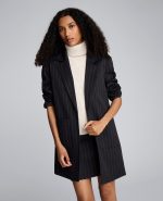 Pinstripe Patch Pocket Open Front Jacket