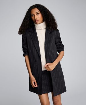 Pinstripe Patch Pocket Open Front Jacket