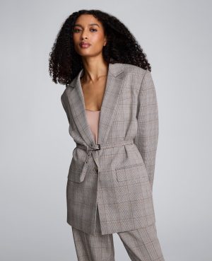 Plaid One Button Belted Jacket