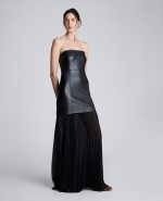 Faux Leather Mixed Media Pleated Maxi Dress