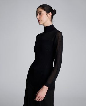 Long Sleeve Mockneck Sweater with Sheer Placket