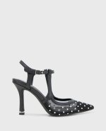 Romi Mesh Micro Stud Ankle Slingback Heel