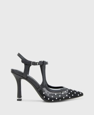 Romi Mesh Micro Stud Ankle Slingback Heel