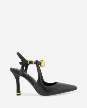 Romi Leather Hardware Ankle Slingback Heel