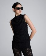 Sleeveless Stretch Lace Mock Neck Top